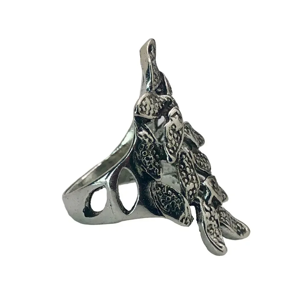 Silver Side Leaf Cluster Ring - Size 8